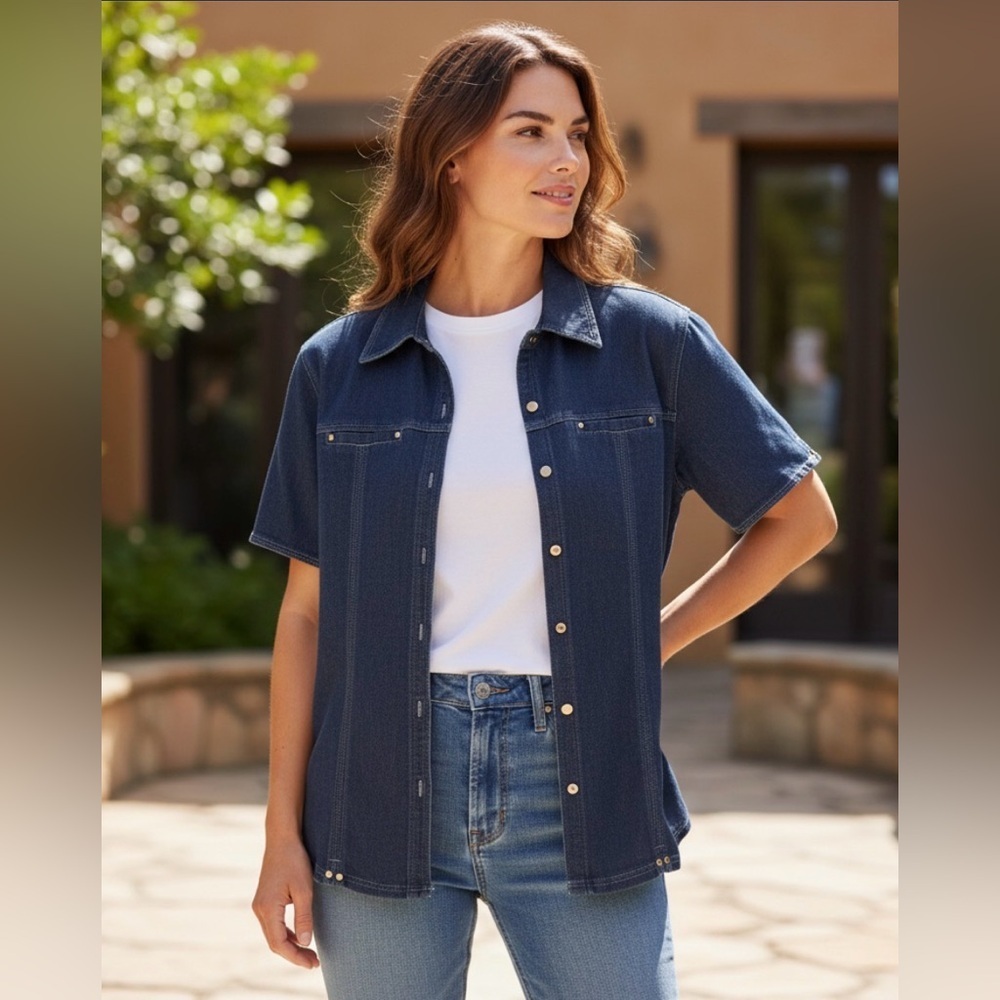 Lana Sport Shirt Sleeve Button Front Denim Shirt